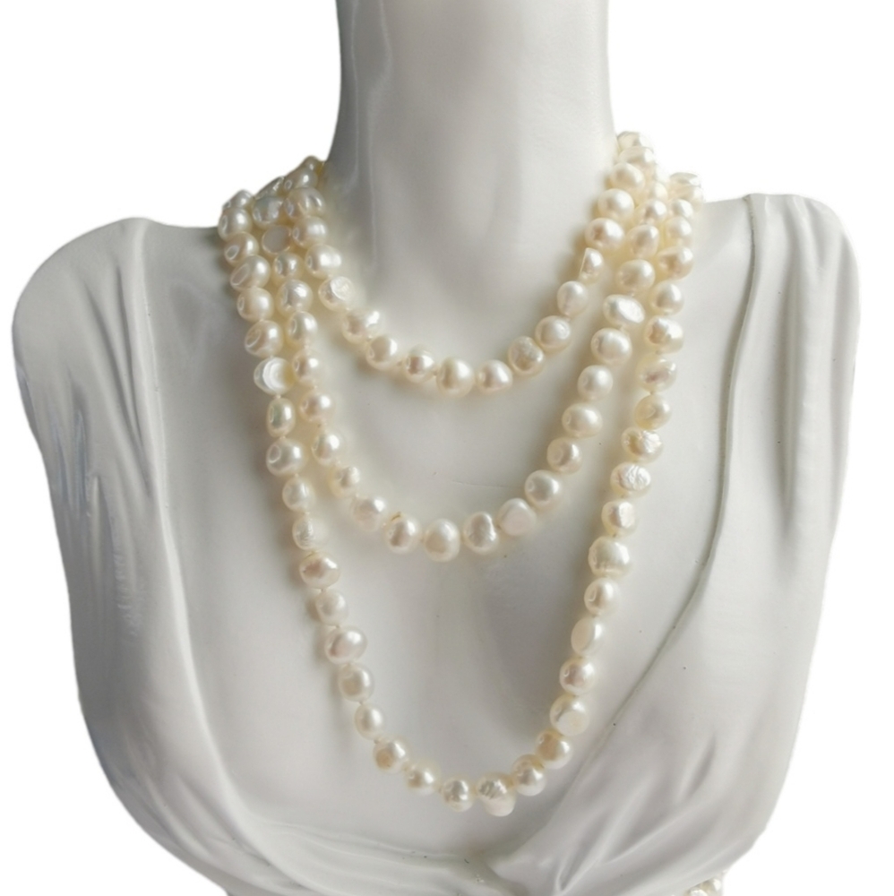 46" genuine white freshwater pearl rope necklace 🆕